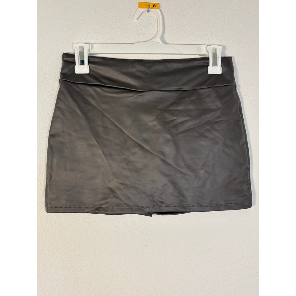 Fashion Nova Missy Faux Leather Mini Skort Slate Grey M4781 Small